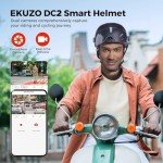 EKUZO DC2 Smart Bluetooth Helmet with Cameras Front & Rear HD Video Recorder for Riding Ebike Electric Scooter,CPSC Certified Adult Bicycle Helmets for Cycling(Black)