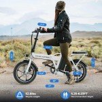 WINDHORSE 16" Folding Electric Bike for Adults, 630W Peak Power, 25MPH, 35-Mile Range, 288Wh Removable Battery with Lock, Dual Disc Brake, 2 Seat Ebike for Commuter (White)