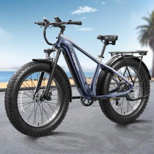 PUCKIPUPPY Electric Bike for Adults with 960W(Peak), 26" Fat Tire Electric Mountain Bikeļ¼48V 15AH Removable Battery Ebike, 28MPH Aluminum Frame E Bike with Rear Storage Shelf, Beagle(Grey Blue)