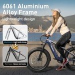 PUCKIPUPPY Electric Bike for Adults with 960W(Peak), 26" Fat Tire Electric Mountain Bike，48V 15AH Removable Battery Ebike, 28MPH Aluminum Frame E Bike with Rear Storage Shelf, Beagle(Grey Blue)