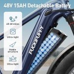 PUCKIPUPPY Electric Bike for Adults with 960W(Peak), 26" Fat Tire Electric Mountain Bike，48V 15AH Removable Battery Ebike, 28MPH Aluminum Frame E Bike with Rear Storage Shelf, Beagle(Grey Blue)