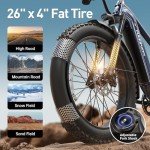 PUCKIPUPPY Electric Bike for Adults with 960W(Peak), 26" Fat Tire Electric Mountain Bike，48V 15AH Removable Battery Ebike, 28MPH Aluminum Frame E Bike with Rear Storage Shelf, Beagle(Grey Blue)