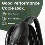 Titanker Bike Lock, Bicycle Lock 4 Feet Cable Lock 1/2 Inch Resettable Bike Locks Combination with Mounting Bracket, Bike Accessories for Bicycle, Electric Scooter, Motorcycle, Black