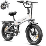 Jasion X-Hunter Electric Bike for Adults,1400W Peak Motor 30MPH Max Speed 48V 13AH Removable Battery, Full Suspension System Design 20''*4.0 Fat Tire Foldable Ebike 7-Speed Bicycles,White