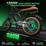 MOVCAN Electric Bike for Adults,1500W Motor 20" Fat Tire Ebike,Up to 32MPH & 120 Miles,31.2AH Removable Dual Battery, 7 Speed Gear, Hydraulic Brakes&Full Suspension Electric Motorcycle