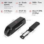 48V eBike Battery, 13Ah Lithium-Ion Battery, Intelligent BMS Protection, 30A Max Current, 5V Output USB Port, 3A Charger