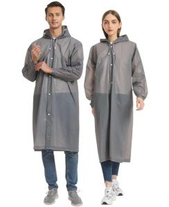 Opret 2 Pack Portable EVA Raincoats for Adults, Reusable Rain Ponchos with Hoods and Sleeves Lightweight Raincoats, Perfect for Outdoor Activities, Grey