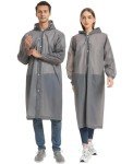 Opret 2 Pack Portable EVA Raincoats for Adults, Reusable Rain Ponchos with Hoods and Sleeves Lightweight Raincoats, Perfect for Outdoor Activities, Grey
