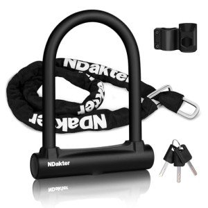NDakter Motorcycle Locks Anti Theft, Heavy Duty Bike U Lock with 4FT Chain and Bracket,15mm Shackle Electric Bicycle Lock for Scooter, 3 Keys Motorcycle Wheel Lock for Ebike, Moped, Tricycle (160mm)