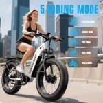 HiKNiGHT Electric Bike for Adults, 1000W/Peak 1600W Motor 52V 20AH Battery 26" x 4.0" Fat Tire Step-Thru Electric Bicycle for Women/Men, Up to 32MPH, Dual Hydraulic Brake
