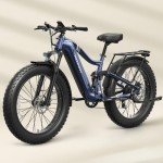 PUCKIPUPPY Boxer Electric Bike for Adults 1000W, 48V 20AH Battery Ebike, Full Suspension 26" Fat Tire E Bike, 30MPH 80Miles Range Mountain Electric Bicycle, 7 Speed Hydraulic Disc Brakes Blue
