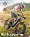 PUCKIPUPPY Boxer Electric Bike for Adults 1000W, 48V 20AH Battery Ebike, Full Suspension 26" Fat Tire E Bike, 30MPH 80Miles Range Mountain Electric Bicycle, 7 Speed Hydraulic Disc Brakes Blue