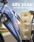PUCKIPUPPY Boxer Electric Bike for Adults 1000W, 48V 20AH Battery Ebike, Full Suspension 26" Fat Tire E Bike, 30MPH 80Miles Range Mountain Electric Bicycle, 7 Speed Hydraulic Disc Brakes Blue