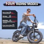Windone K2 Electric Bike for Adult,Ebike for Adults with 750W Power Motor,48V13Ah UL Certified Battery,All Terrain 20" Fat Tire Electric Bike Up to 28MPH&46.6Miles Range with Double Seat,Urban E-Bike