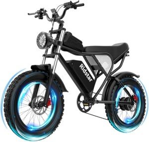 Ridstar 1000W 30MPH Fat Tire Electric Motorcycle with Removable 48V20Ah Battery and Full Suspension