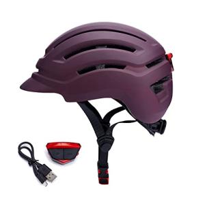 DAYGOCAGA Adult Bike Helmet for Men Women, Mountain Road Bicycle Helmet with USB Rechargeable Taillight, Matte Purple