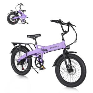 GELEISEN Folding Electric Bike for Adults, 20"×3.0 Fat Tire Electric Bicycle, 374.4Wh Battery Ebike, 20MPH Electric Cargo Bike with LCD Color Display & 6 Speed Gears (Fits for 5'0"+) (Purple)