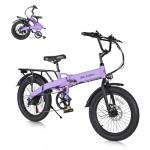 GELEISEN Folding Electric Bike for Adults, 20"×3.0 Fat Tire Electric Bicycle, 374.4Wh Battery Ebike, 20MPH Electric Cargo Bike with LCD Color Display & 6 Speed Gears (Fits for 5'0"+) (Purple)