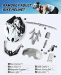 Bike Helmet with USB Rechargeable LED Light Detachable Goggles and Sun Visor, Mountain & Road Bicycle Helmets for Men Women Adult Cycling Helmets (Black+White)