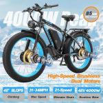 KETELES Electric Bike for Adults, AWD Ebike Dual Motor, 26'' Fat Tire Peak 4000W Ebikes with 48V 23AH Battery Hydraulic Brake ​​Electric Bicycle, 21 Speed Dirt Bikes UL Certified.
