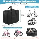 20 Inch Folding Bike Bag,Durable Folding Ebike Bags,Outside Waterproof Bike Bags,Portable Bike Transport Bag with Strong Webbing for Car Train Shipping Air Travel,Bike Accessories with Handlebar Case