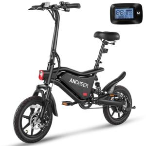 ANCHEER 14" Folding Electric Bike for Teens, 500W Max Motor, 22MPH City Ebike, Triple Shock Absorber, 48V 374Wh Battery, Brake Taillight, Cruise Control, Electric Bicycle for Adults, UL2849 Compliant