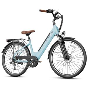 Heybike Cityscape Electric Bike 350W(Peak 500W) Electric City Cruiser Bicycle Up to 40 Miles 23MPH Removable Battery, 7-Speed and Dual Shock Absorber, 26" Electric Commuter Bike for Adults