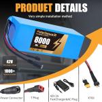 FoteGlewaBi 36V Ebike Battery 8AH, 36Volt Lithium Ion Electric Bike Battery, Electric Bicycle Motor with Charger, for 200W - 500W