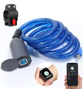 Anweller Fingerprint Cable Lock, 4.9FT Long Heavy Duty Anti Theft Bike Lock, Weatherproof Keyless Digital Electronic Biometric Bluetooth Smart Lock for Bicycle Scooter Lawnmower Skateboard - Dark Blue