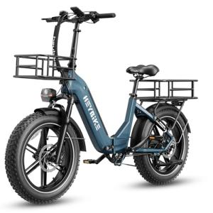 Heybike Ranger S Electric Bike for Adults, Foldable 1400W Peak Motor Ebike, 20" x 4.0" Fat Tire Step-Thru Electric Bicycle, 48V 14.4AH Removable Battery Commuter E Bike, 7-Speed Hydraulic Fork