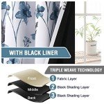 H.VERSAILTEX 100% Blackout Curtains 63 inch Length 2 Panels Set Cattleya Floral Printed Drapes Leah Floral Thermal Curtains for Bedroom with Black Liner Sound Proof Curtains, Grey and Blue