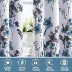 H.VERSAILTEX 100% Blackout Curtains 63 inch Length 2 Panels Set Cattleya Floral Printed Drapes Leah Floral Thermal Curtains for Bedroom with Black Liner Sound Proof Curtains, Grey and Blue