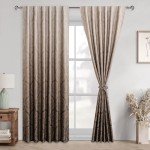 DWCN Brown Blackout Curtains 84 inches Length - Ombre Damask Patterned Back Tab/Rod Pocket Window Drapes with Tiebacks Thermal Insulted Curtains for Bedroom/Living Room, 2 Panels, W52 x L84