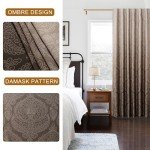 DWCN Brown Blackout Curtains 84 inches Length - Ombre Damask Patterned Back Tab/Rod Pocket Window Drapes with Tiebacks Thermal Insulted Curtains for Bedroom/Living Room, 2 Panels, W52 x L84