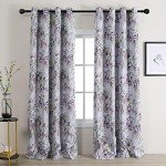 MYSKY HOME Purple Curtains 84 Inches Long 2 Panels Thermal Insulated Curtains Half-Blackout Flowers and Leaves Curtains Panels for Bedroom Living Room Printed Curtains with Grommet
