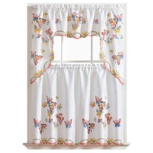 GOHD - 3pcs Kitchen Curtain/Cafe Curtain Set, Air-Brushed by Hand of Flying Butterfly Design (Swag & 36" Tiers Set)