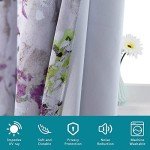 MYSKY HOME Purple Curtains 84 Inches Long 2 Panels Thermal Insulated Curtains Half-Blackout Flowers and Leaves Curtains Panels for Bedroom Living Room Printed Curtains with Grommet