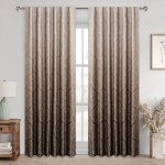 DWCN Brown Blackout Curtains 84 inches Length - Ombre Damask Patterned Back Tab/Rod Pocket Window Drapes with Tiebacks Thermal Insulted Curtains for Bedroom/Living Room, 2 Panels, W52 x L84