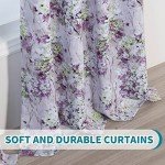 MYSKY HOME Purple Curtains 84 Inches Long 2 Panels Thermal Insulated Curtains Half-Blackout Flowers and Leaves Curtains Panels for Bedroom Living Room Printed Curtains with Grommet