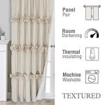 Homechoice Decor Thermal Insulated Blackout Window Curtains, 54" W x 84" L (Pair), Boho Ruched Window Treatments with 3 Rows of Butterfly Flowers, Rustic Rod Pocket Drapes for Room, Camel (LQ-30)