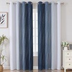 Estelar Textiler Navy Blue and Greyish White Blackout Curtains for Bedroom 84 Inches Long, Full Room Darkening Grommet Curtains for Living Room,Thermal Insulated Ombre Drapes,52Wx84L,2 Panels