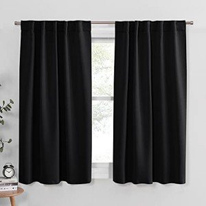PONY DANCE Short Blackout Curtains 45 inch Long - Thermal Insulated Black Curtains for Bathroom/Kitchen/Bedroom, 42 Wide by 45 Inches Length, Black, 2 Panels