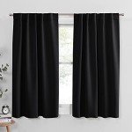 PONY DANCE Short Blackout Curtains 45 inch Long - Thermal Insulated Black Curtains for Bathroom/Kitchen/Bedroom, 42 Wide by 45 Inches Length, Black, 2 Panels