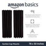 Amazon Basics Portable Blackout Curtain Shade with Suction Cups, 50" x 78", 2-Pack, Black