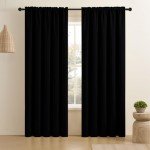 CUCRAF Black Blackout Curtains 84 inch Length 2 Panels Set, Rod Pocket Room Darkening Drapes for Bedroom Living Room, Insulated Thermal Light Blocking Window Curtain (W52 x L84 Inch)