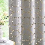 Purainbow Grey Blackout Curtain Panels for Bedroom 84" Gold Foil Moroccan Metallic Print Energy Efficient Drapes for Bedroom Living Room, Thermal Insulated Window Treatments Grommet Top 2 Panels