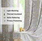 Purainbow Grey Blackout Curtain Panels for Bedroom 84" Gold Foil Moroccan Metallic Print Energy Efficient Drapes for Bedroom Living Room, Thermal Insulated Window Treatments Grommet Top 2 Panels