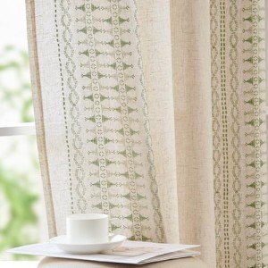 jinchan Boho Curtains for Bedroom Linen Blend Window Curtains 84 Inches Long 2 Panels Sage Green Farmhouse Embroidered Drapes for Living Room Bohemian Light Filtering Grommet Drapes Sage on Beige
