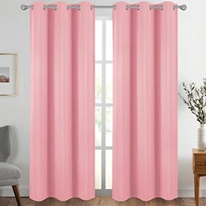 Diraysid Pink Grommet Blackout Curtains for Bedroom Thermal Insulated Room Darkening Curtains Drapes, 42 x 84, 2 Panels