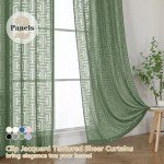 OWENIE Green Sheer Curtains 84 Inches Long 2 Panels Set for Bedroom, Light Filtering Geometric Jacquard Clip Textured Window Curtain, Modern Farmhouse Curtains for Living Room, Total Wide 84" Inch
